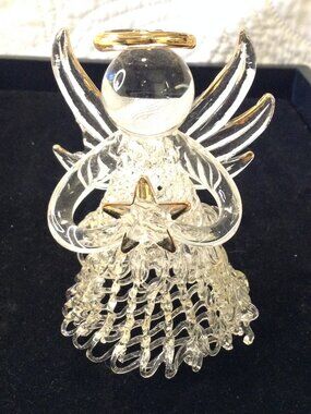 Glass Angel Spun glass skirt halo star wings Christmas Good Luck Charm Delicate